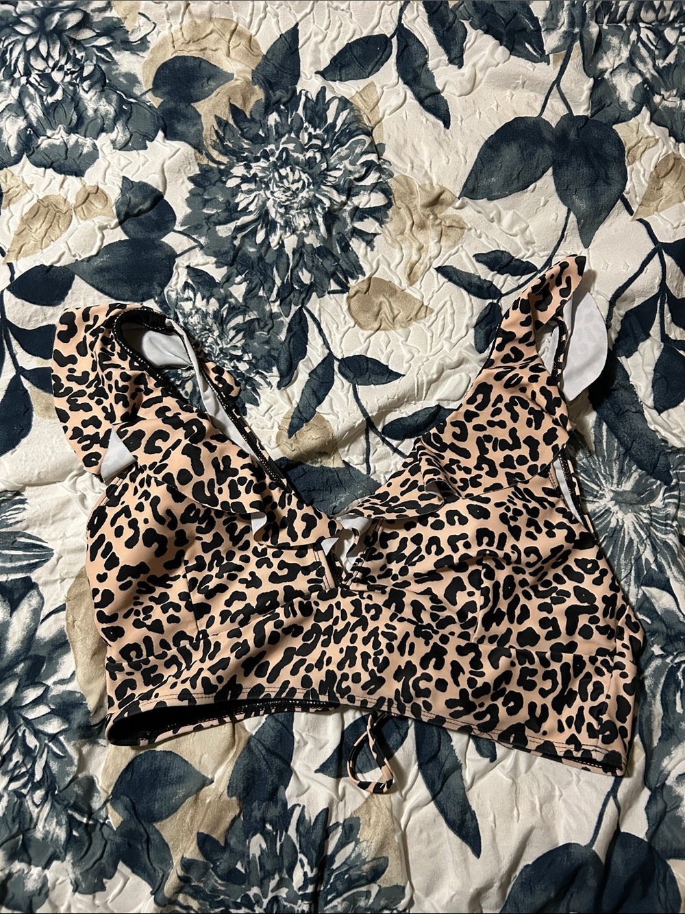 Leopard Print Ruffle bathing suit top